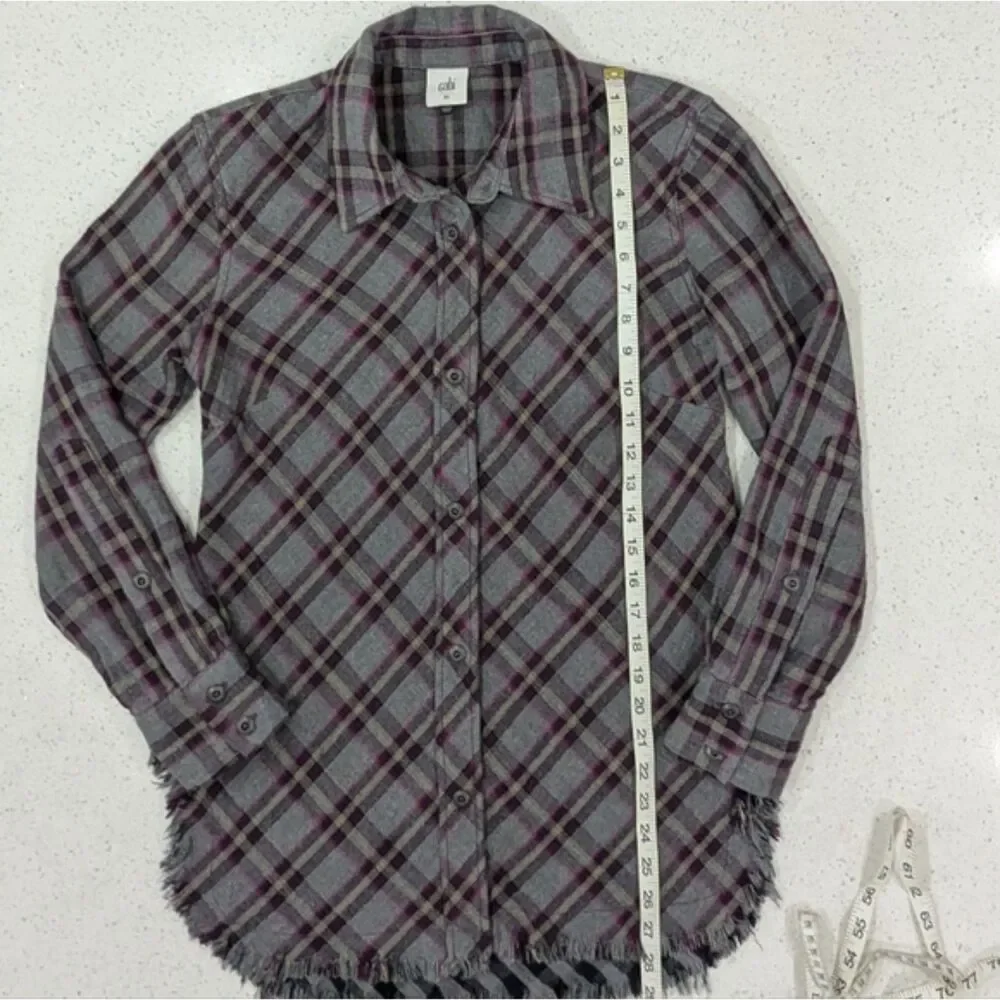 Cabi Highland Flannel Gray Purple Plaid Button Down Tunic Shirt Long Sleeve XS - Picture 6 of 10
